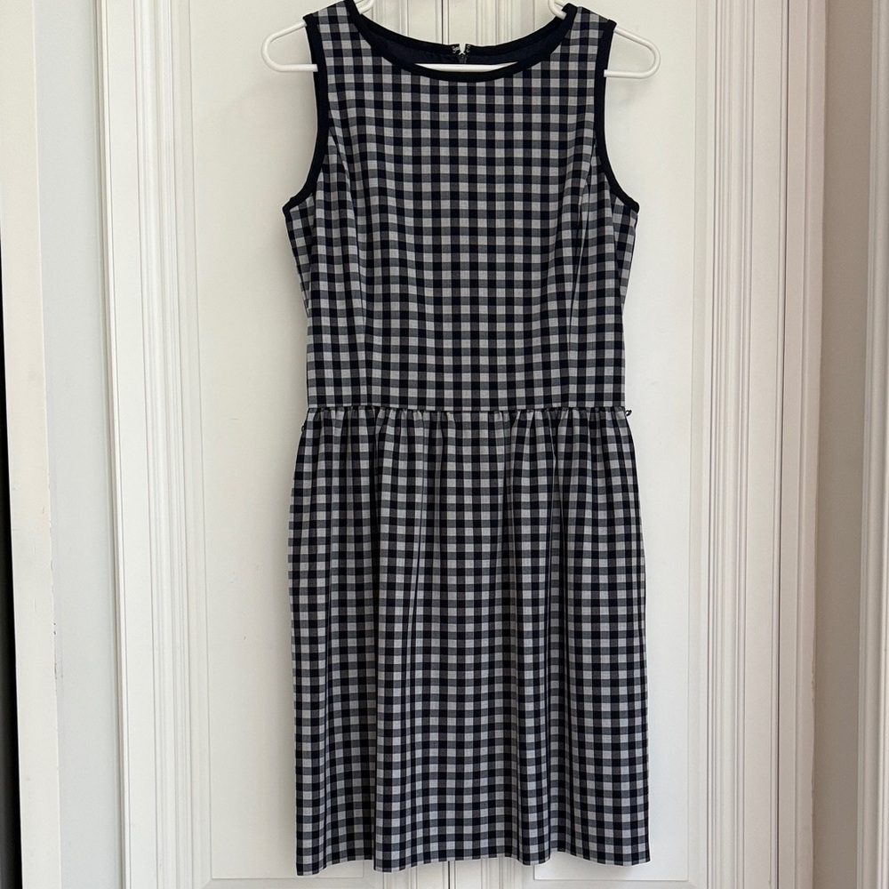 Brooks Brothers Navy and blue-tinted gray Checkered Midi Dress